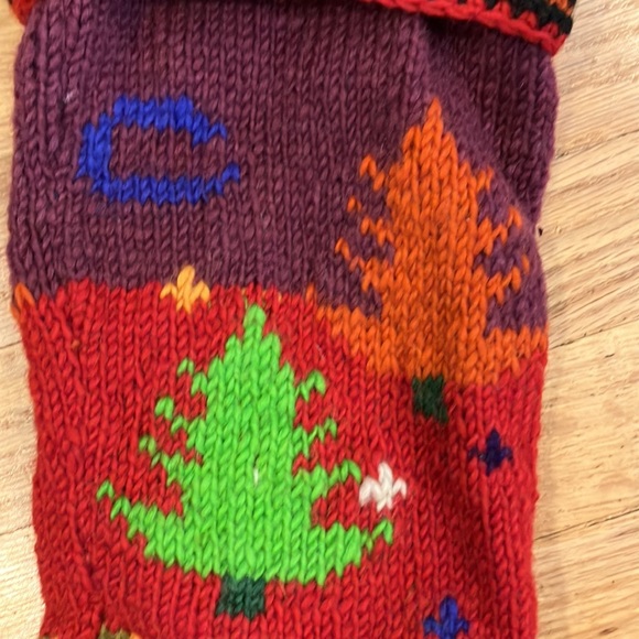 Handknit wool large Christmas tree stocking stuffer Nepal - Picture 2 of 5